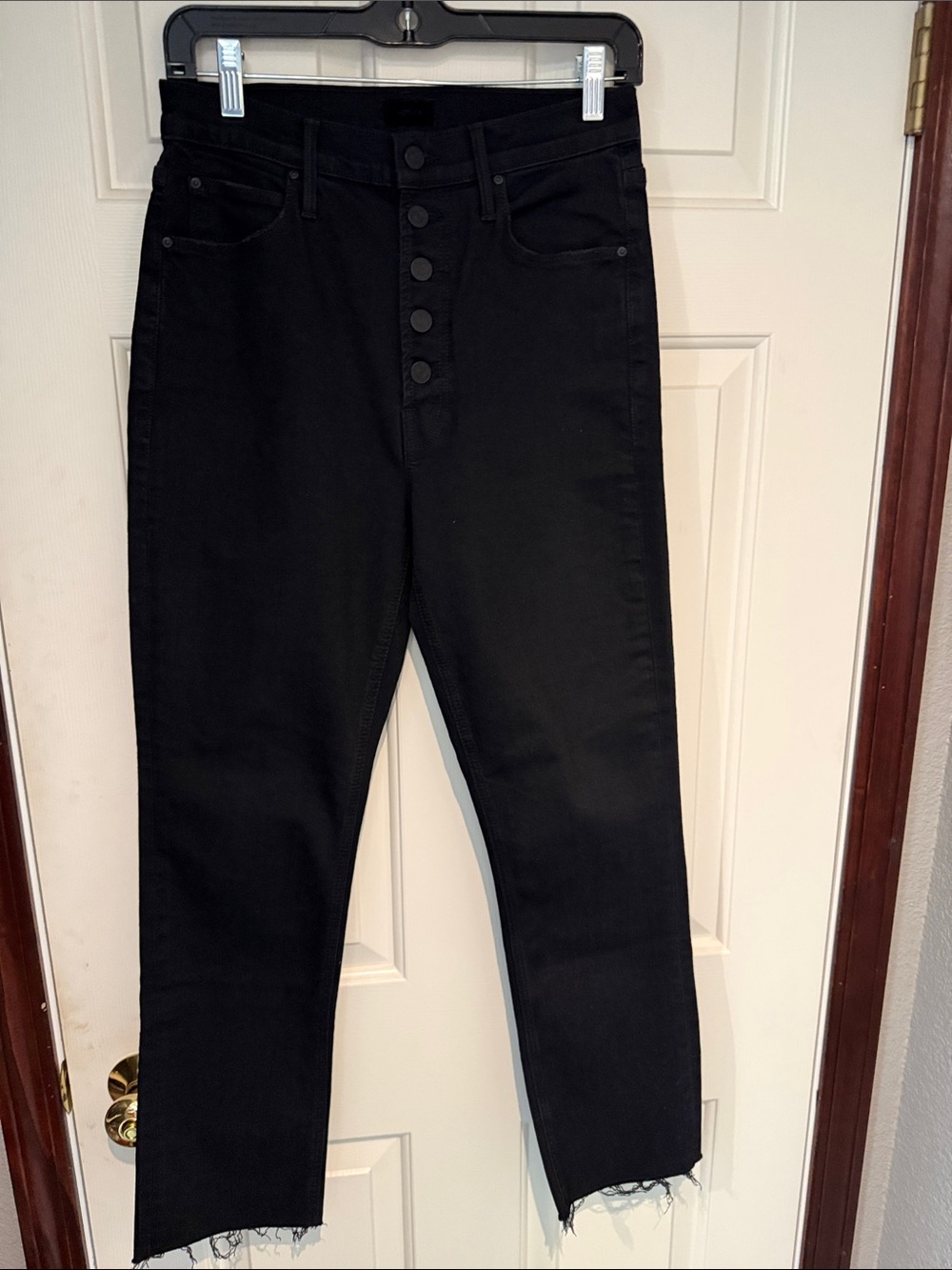 MOTHER PIXIE DAZZLER LE FRAY BLACK DENIM, 30